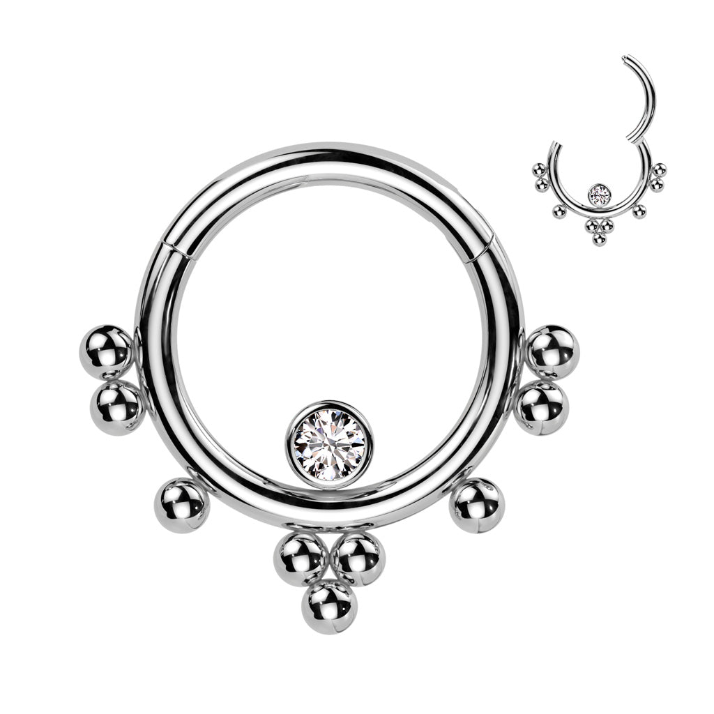 Surgical Steel Hinged Segment Ring With Outer Cluster Balls